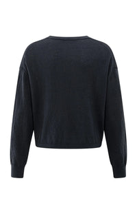 YAYA - Textured round neck sweater in Inkwell Blue