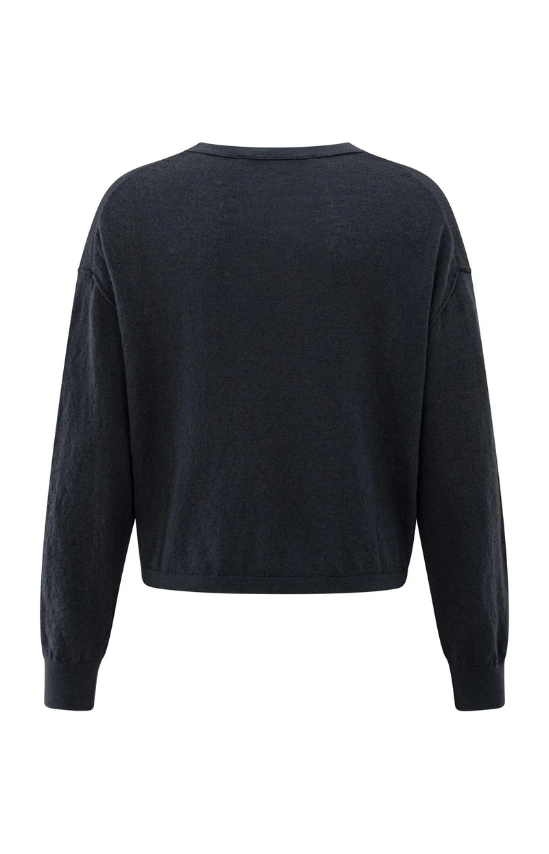 YAYA - Textured round neck sweater in Inkwell Blue