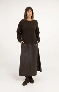 YAYA - Textured Sweater with Deep V-Neck at Back in Delicioso Brown