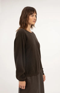 YAYA - Textured Sweater with Deep V-Neck at Back in Delicioso Brown
