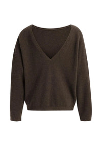 YAYA - Textured Sweater with Deep V-Neck at Back in Delicioso Brown