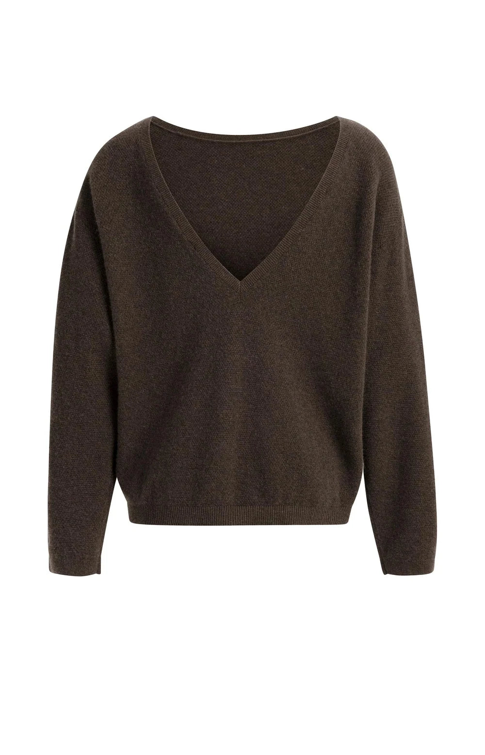 YAYA - Textured Sweater with Deep V-Neck at Back in Delicioso Brown