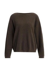 YAYA - Textured Sweater with Deep V-Neck at Back in Delicioso Brown