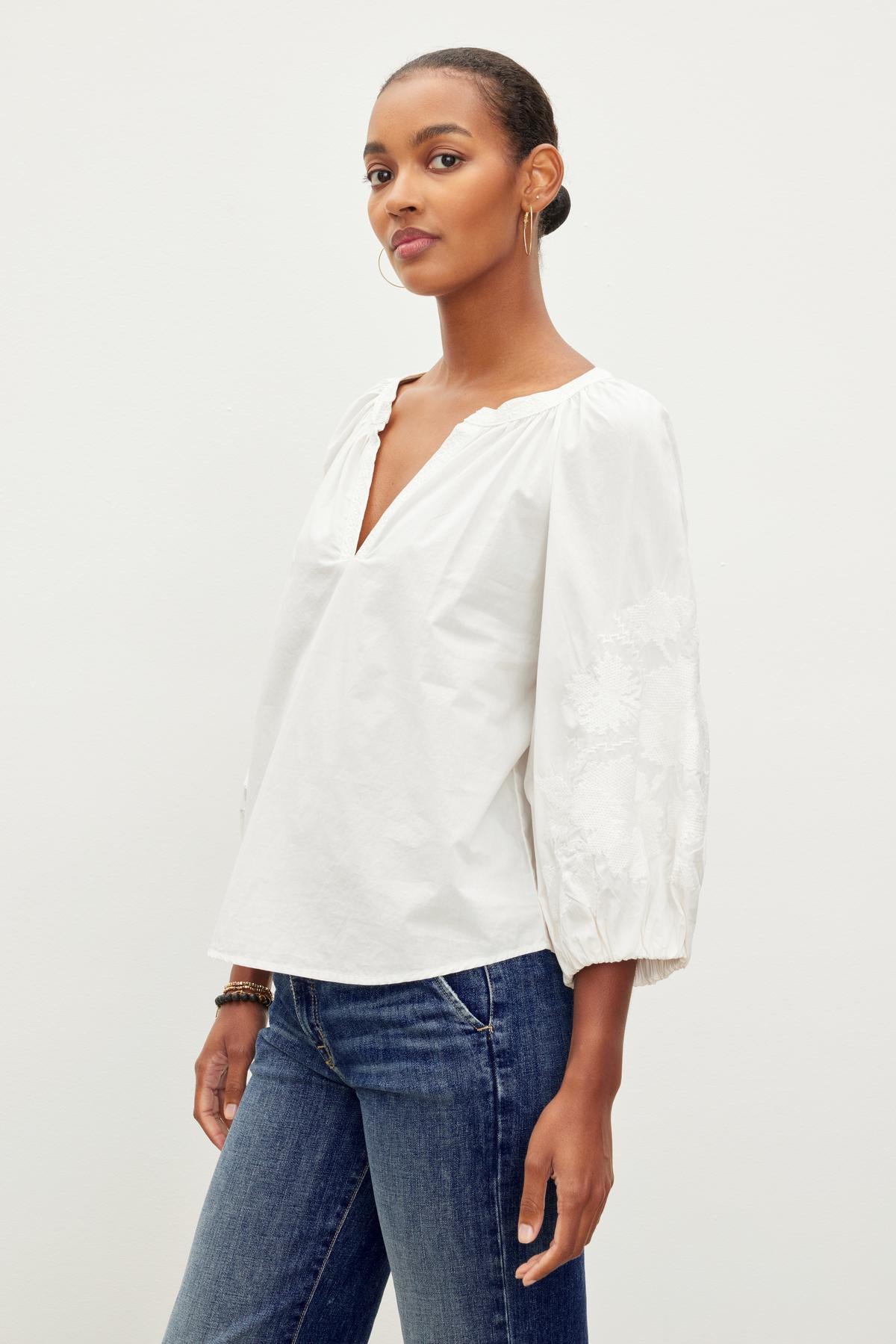 Velvet - Trina - Tonal Embroidery Long Sleeve Top – Bernstein & Gold