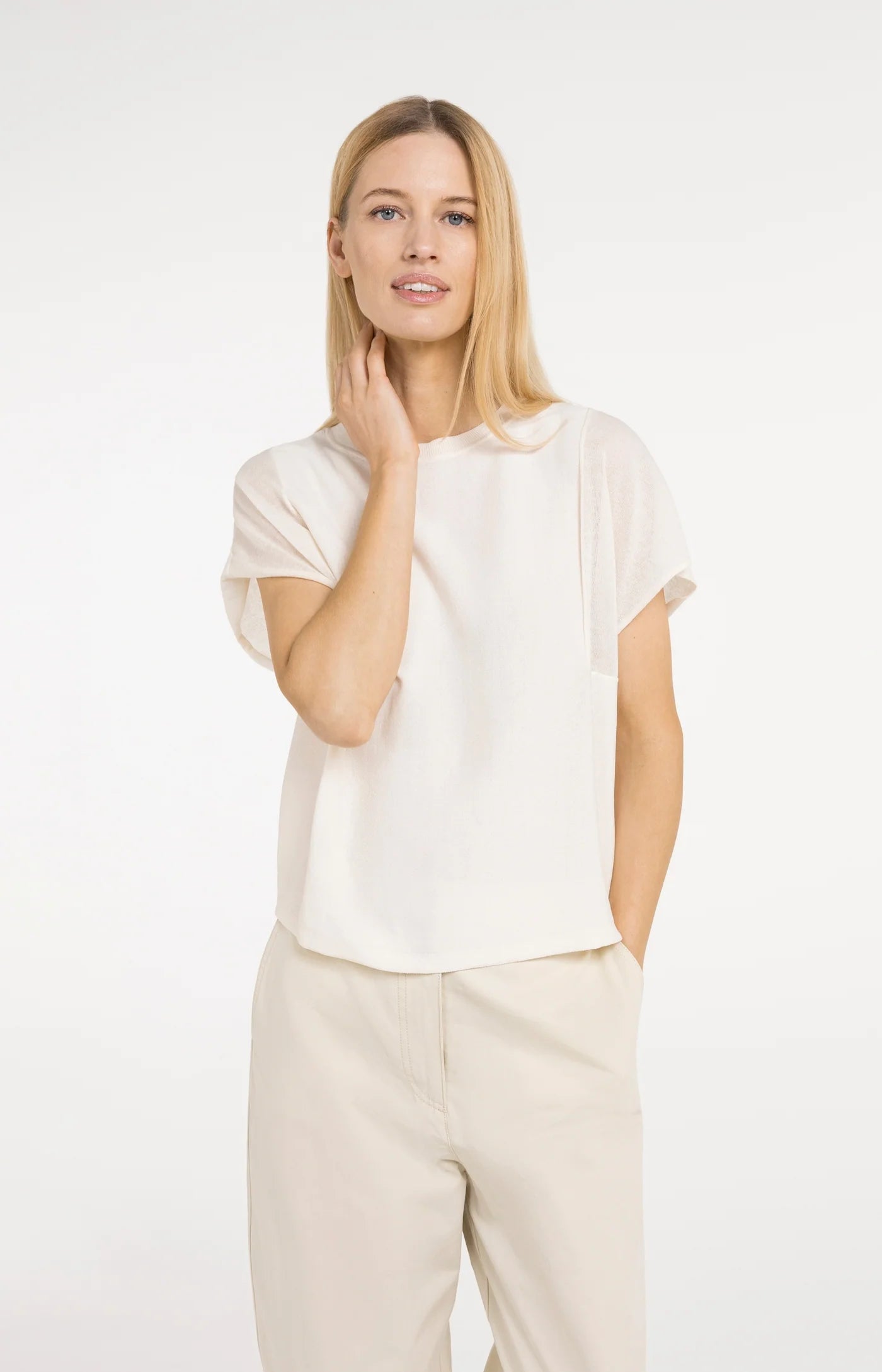 YAYA - Top with Sheer Short Sleeves in Creme Beige