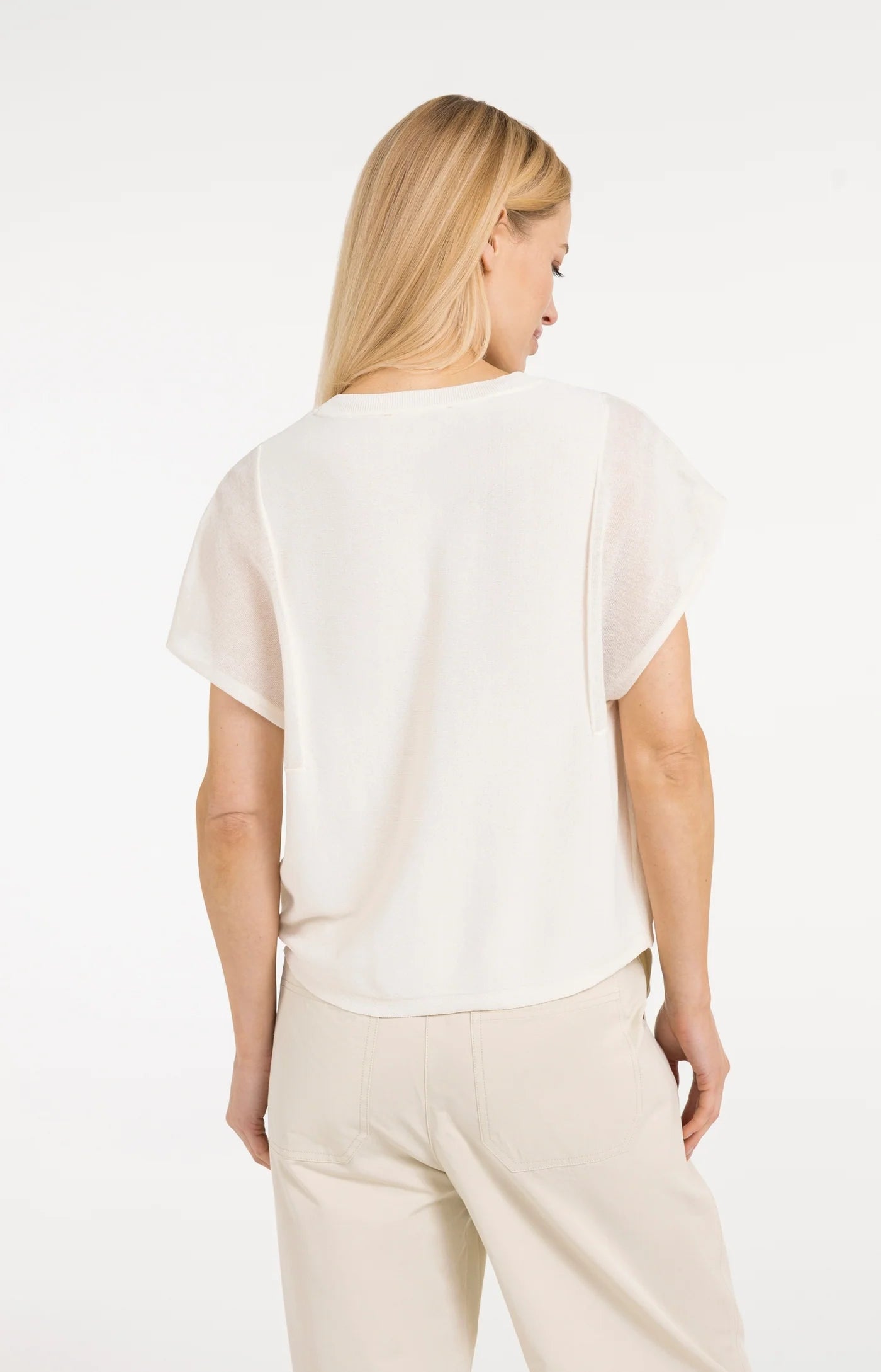 YAYA - Top with Sheer Short Sleeves in Creme Beige