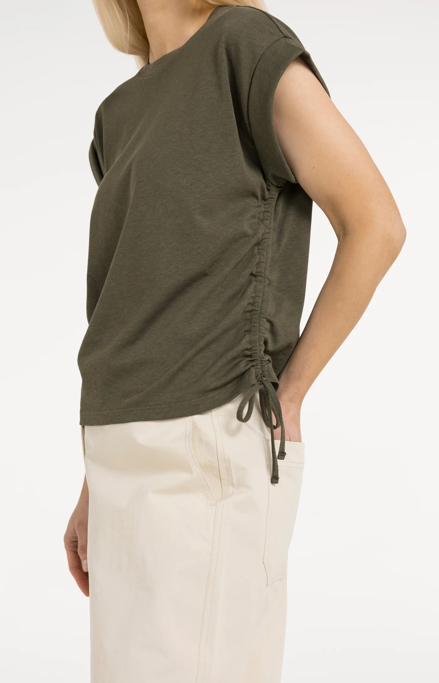 YAYA -  Top with Adjustable Cords in Army Green