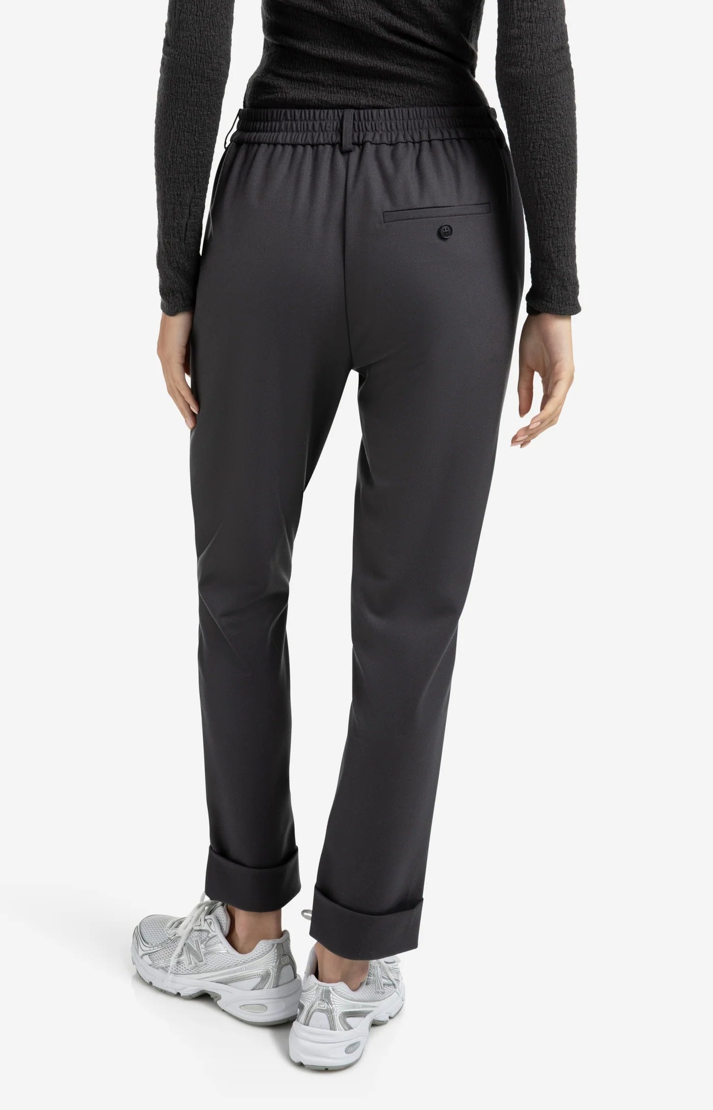 YAYA - Trousers with elastic waistband in Oyster Black