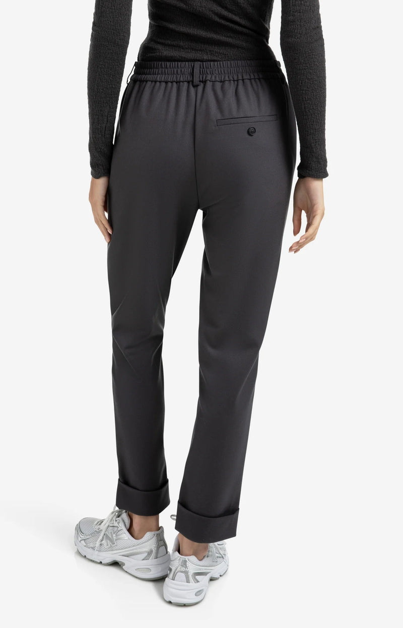 YAYA - Trousers with elastic waistband in Oyster Black