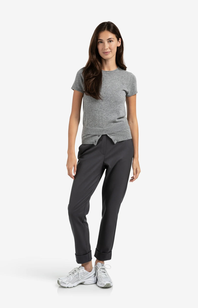 YAYA - Trousers with elastic waistband in Oyster Black