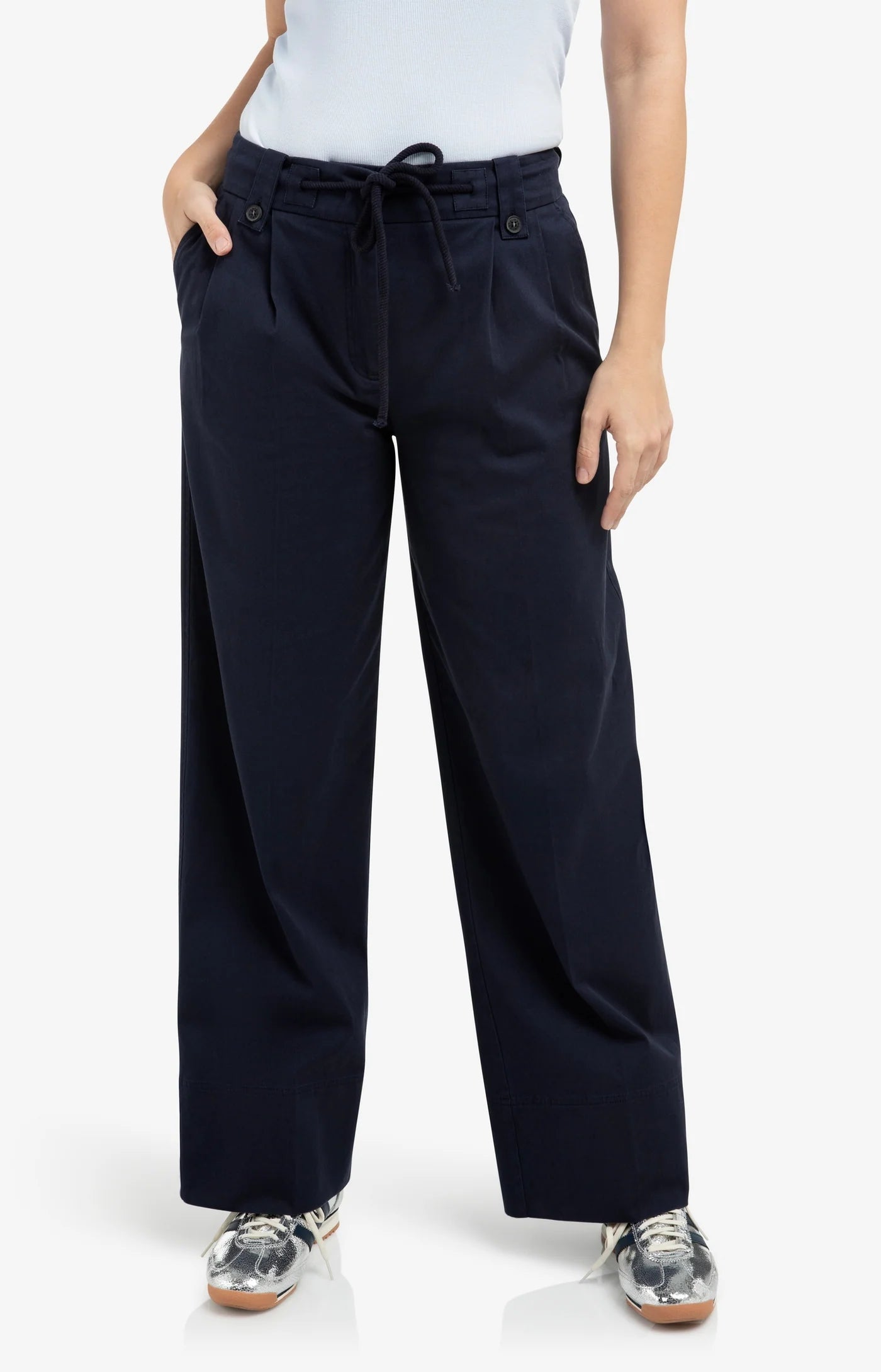 YAYA - Woven Wide Leg Trousers in Navy Blazer Blue