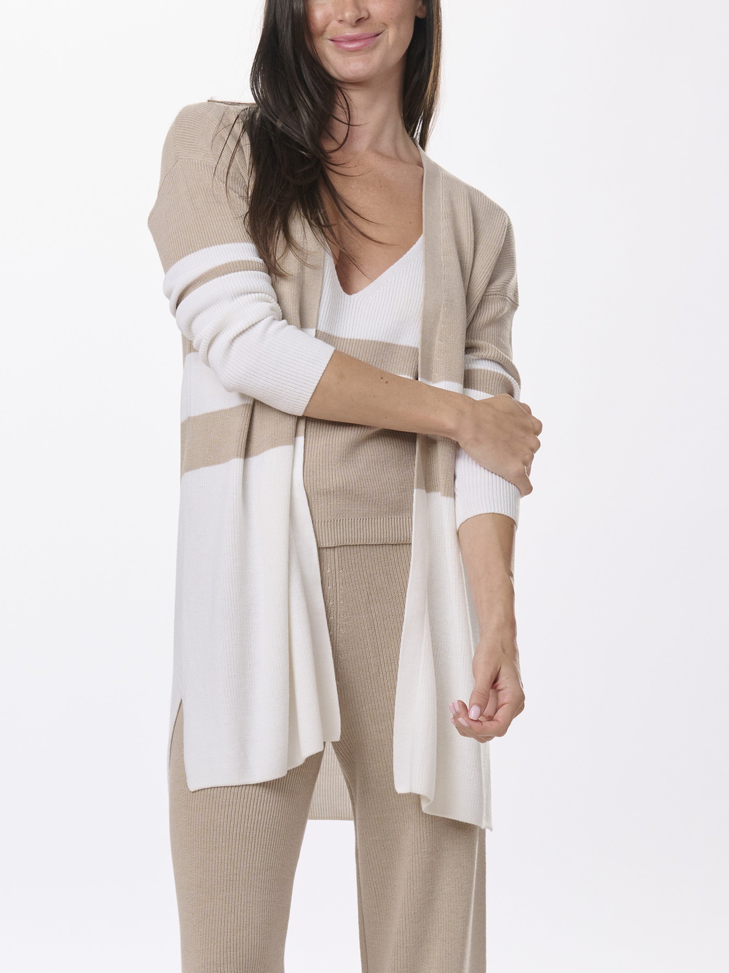 Splendid - Octavia Open Cardigan in Fawn Block Stripe