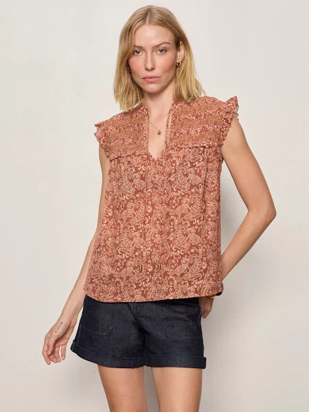 Sanctuary - Free Feeling Smocked Blouse in Mosaic Clay