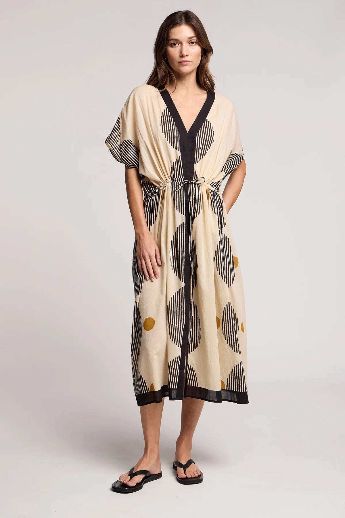 Velvet - Amira - Cotton Midi Kaftan Dress in Neutral