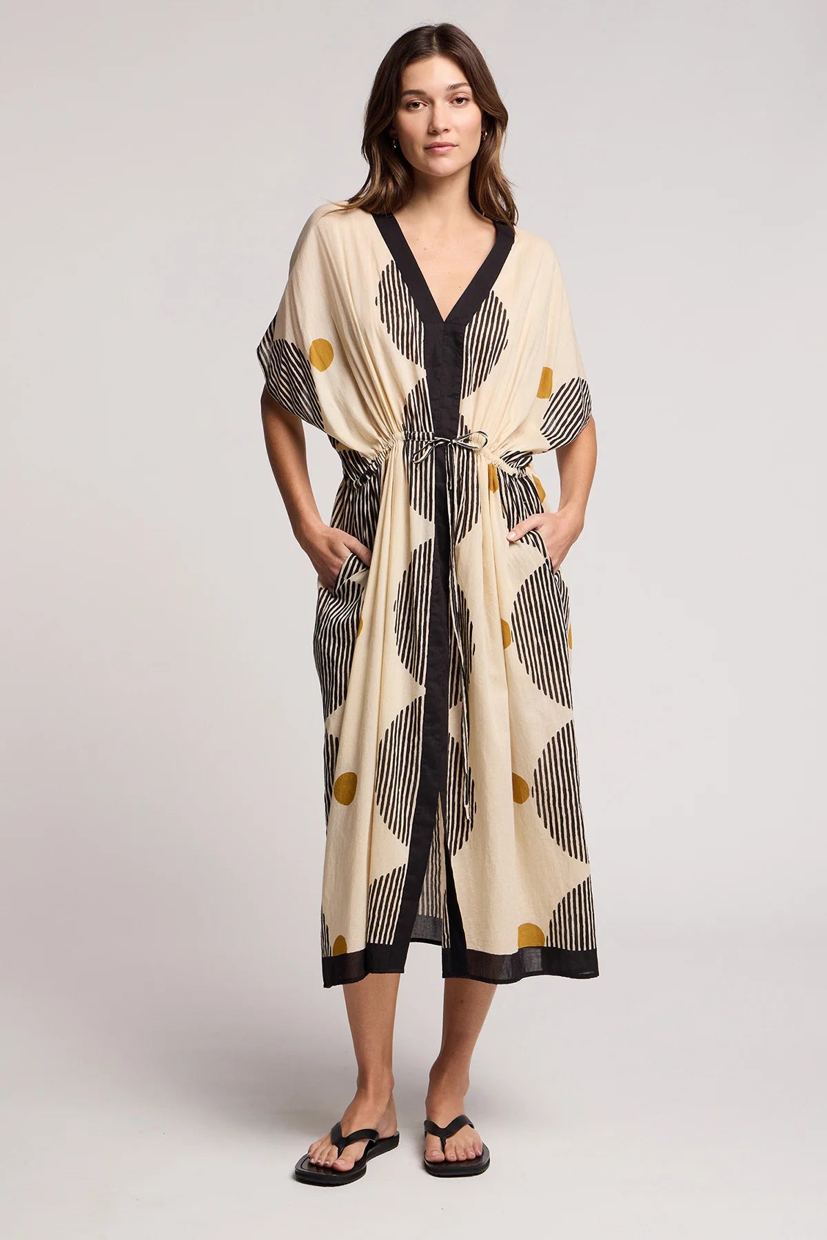 Velvet - Amira - Cotton Midi Kaftan Dress in Neutral