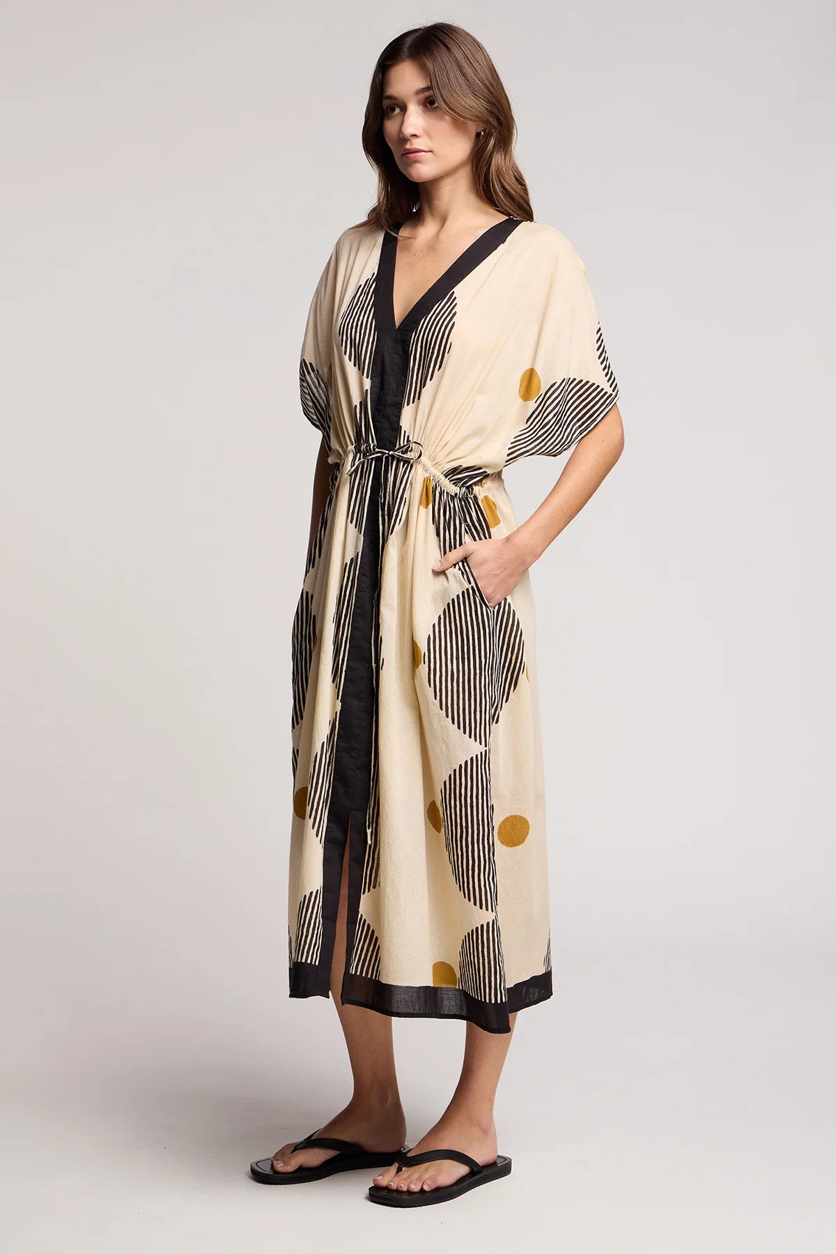 Velvet - Amira - Cotton Midi Kaftan Dress in Neutral