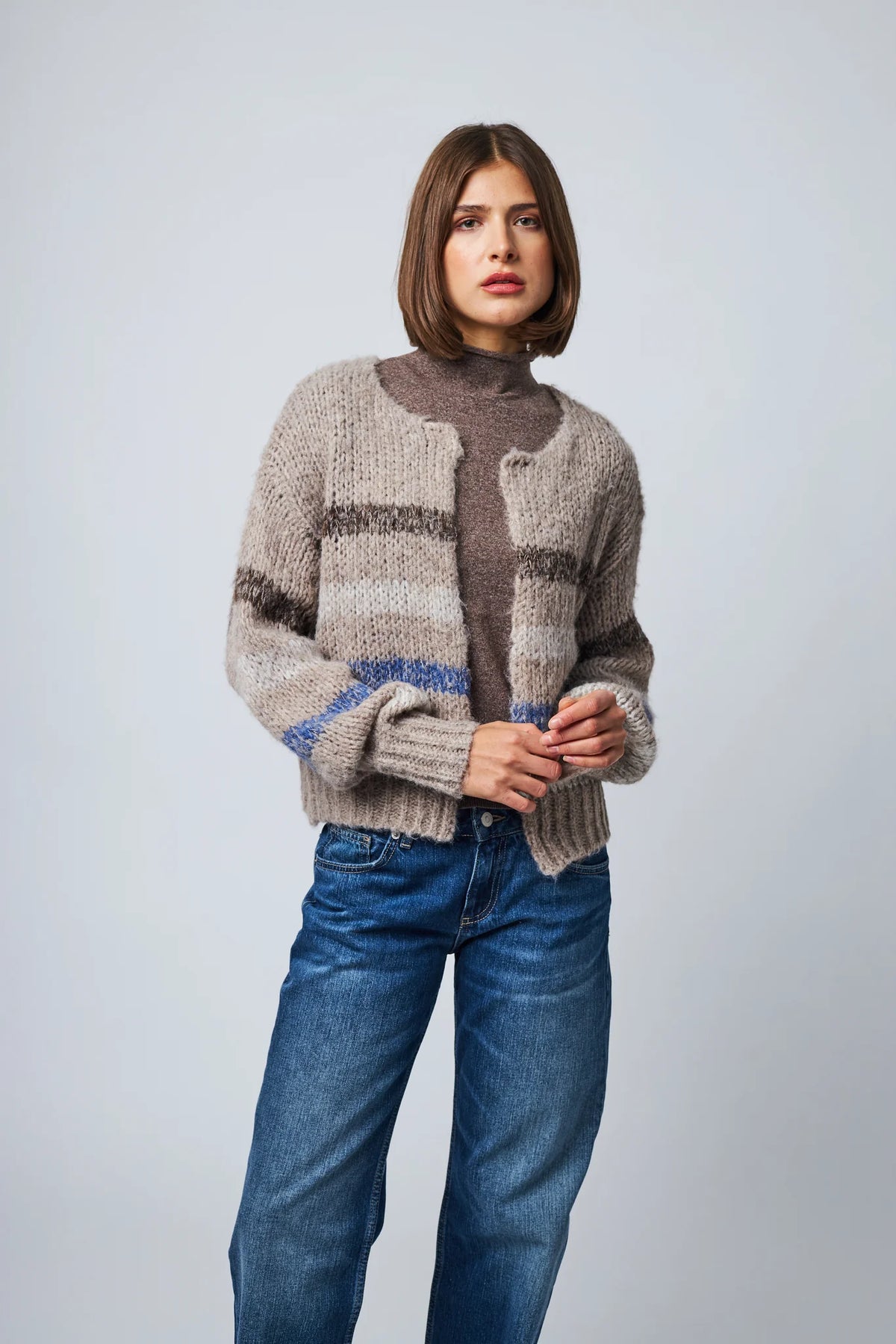 LINE Knitwear - Georgiana Open Cardigan in Birch Forest