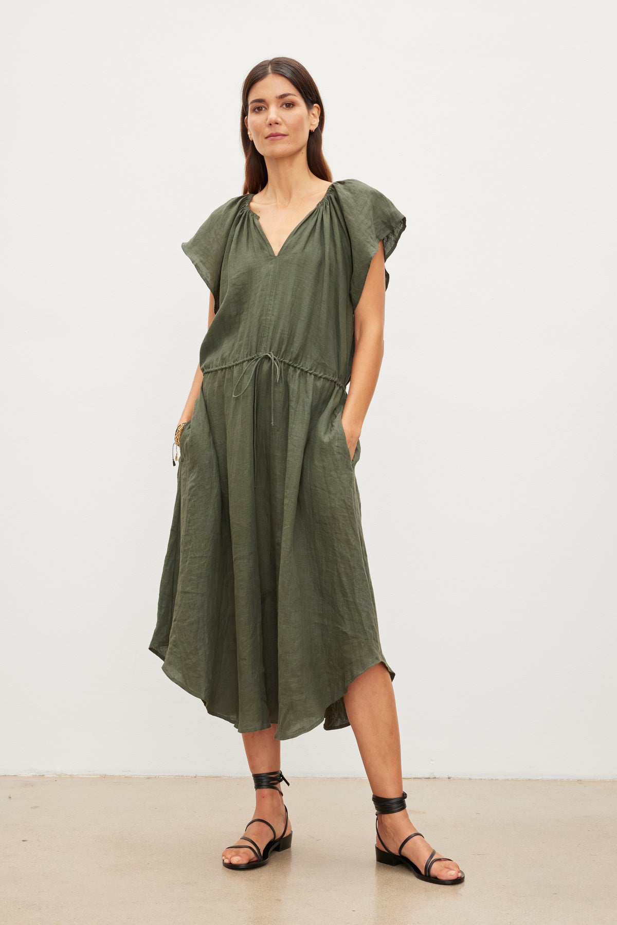 Velvet - Pepper - Woven Linen Drawstring Dress in Tootsie