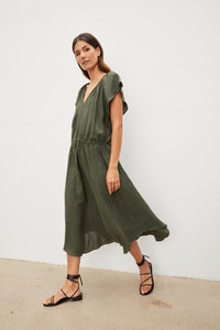 Velvet - Pepper - Woven Linen Drawstring Dress in Tootsie