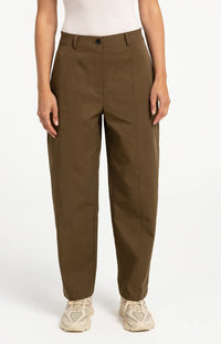 YAYA - Woven loose fit straight leg trousers with seam details - Teak Brown