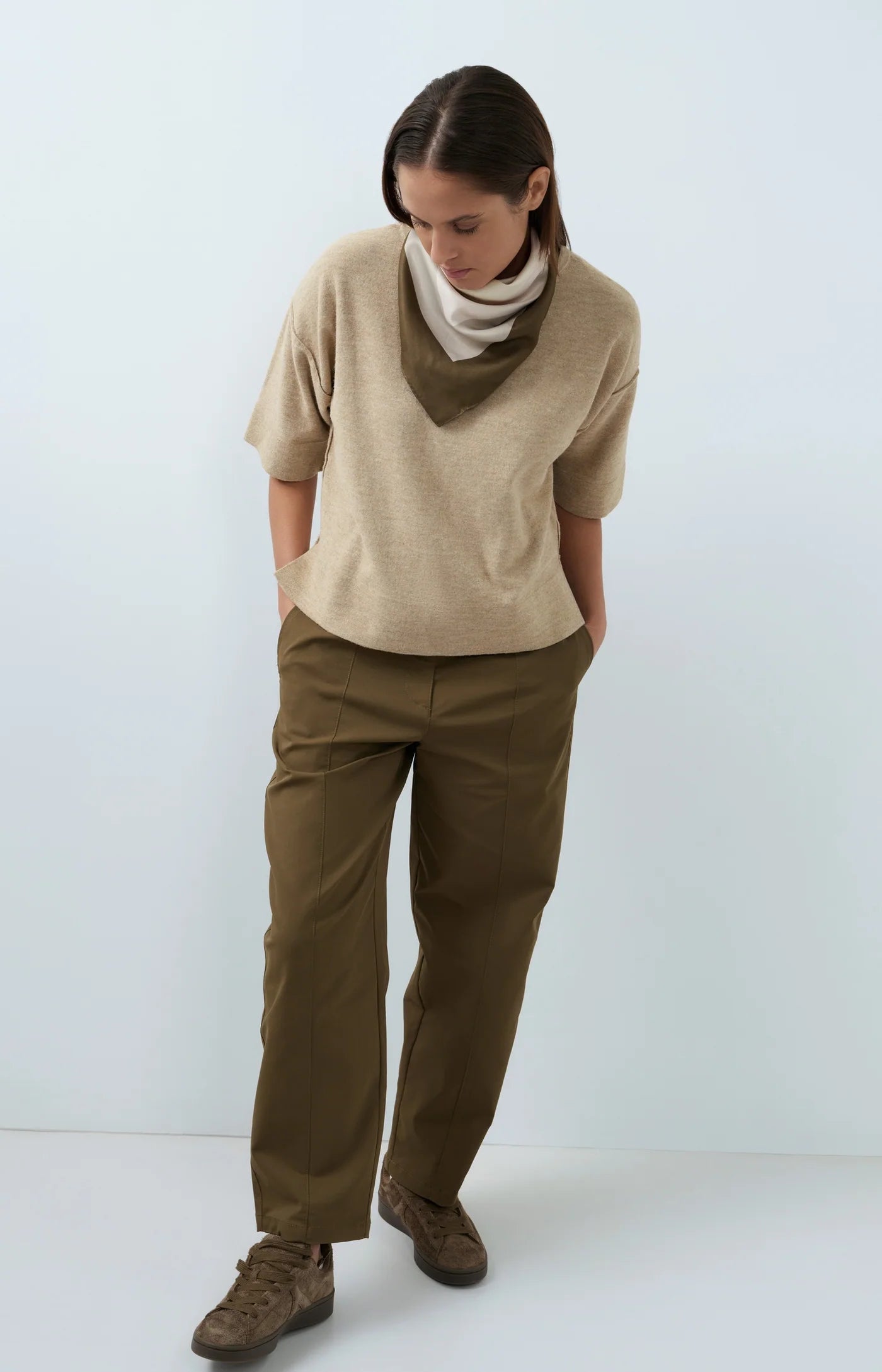 YAYA - Woven loose fit straight leg trousers with seam details - Teak Brown