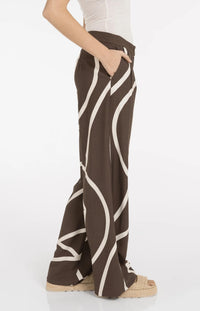 YAYA - Woven Printed Wide Leg Trousers in Chocolate Martini Brown