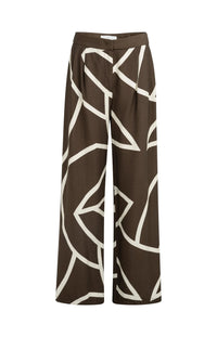 YAYA - Woven Printed Wide Leg Trousers in Chocolate Martini Brown