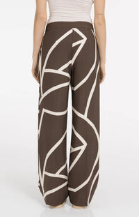 YAYA - Woven Printed Wide Leg Trousers in Chocolate Martini Brown