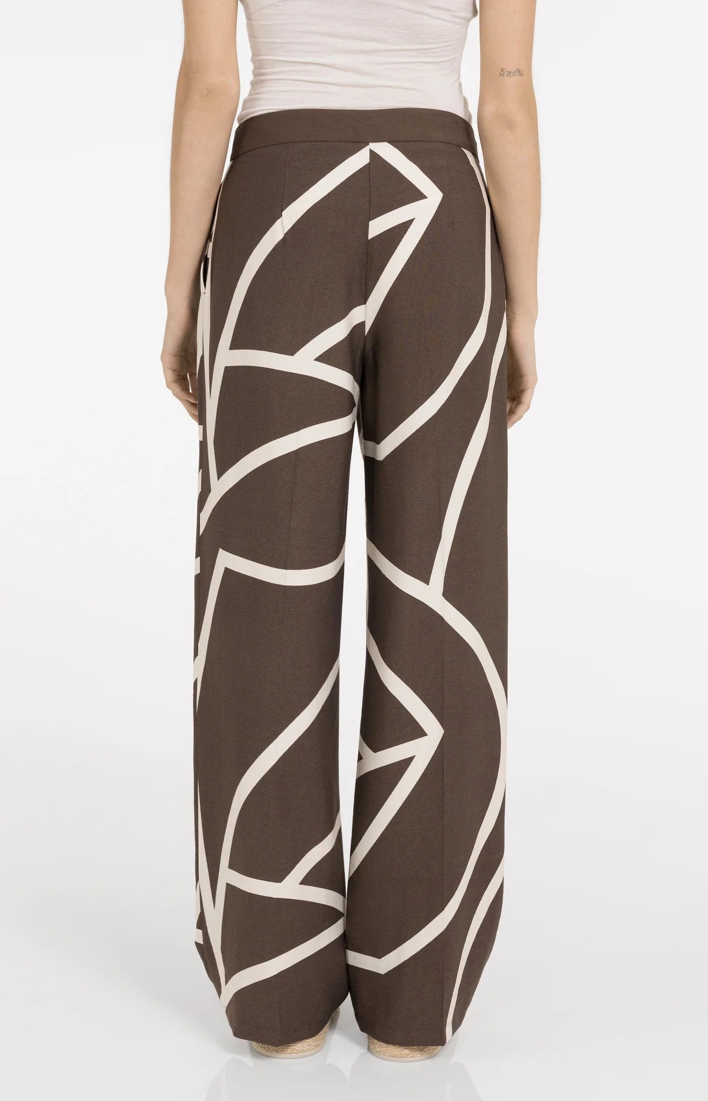 YAYA - Woven Printed Wide Leg Trousers in Chocolate Martini Brown