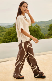 YAYA - Woven Printed Wide Leg Trousers in Chocolate Martini Brown