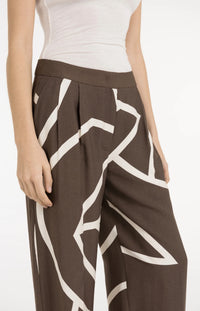 YAYA - Woven Printed Wide Leg Trousers in Chocolate Martini Brown