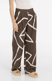 YAYA - Woven Printed Wide Leg Trousers in Chocolate Martini Brown