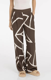 YAYA - Woven Printed Wide Leg Trousers in Chocolate Martini Brown