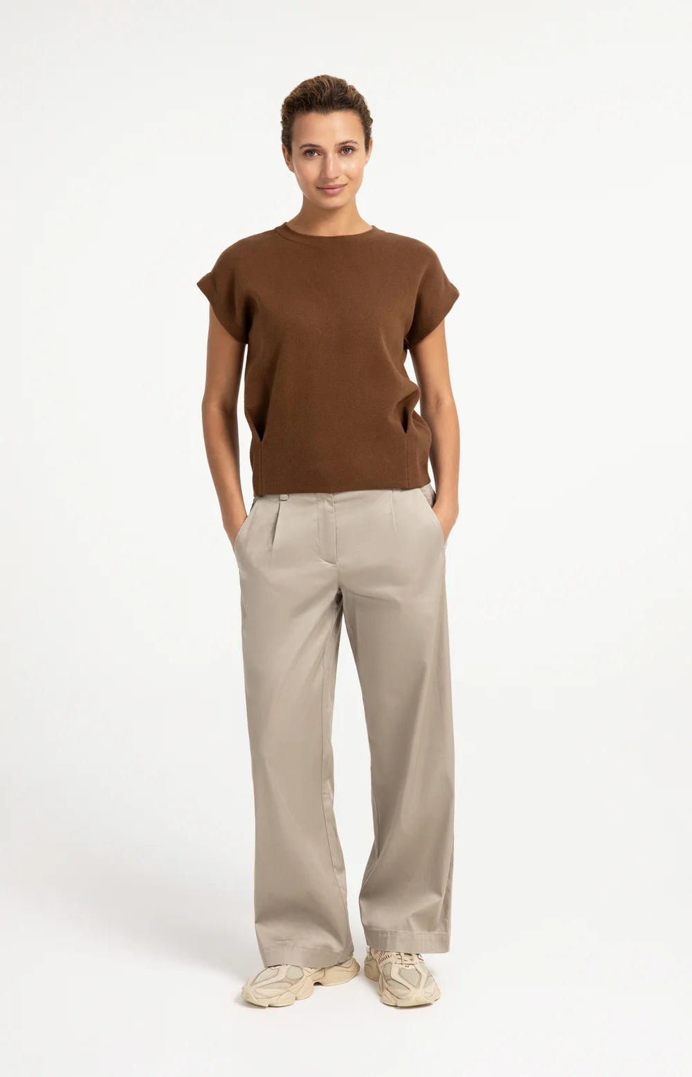 YAYA - Woven Loose Fit wide leg trousers with pleat detail - Pure Cashmere
