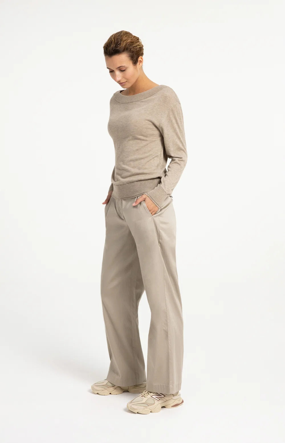 YAYA - Woven Loose Fit wide leg trousers with pleat detail - Pure Cashmere