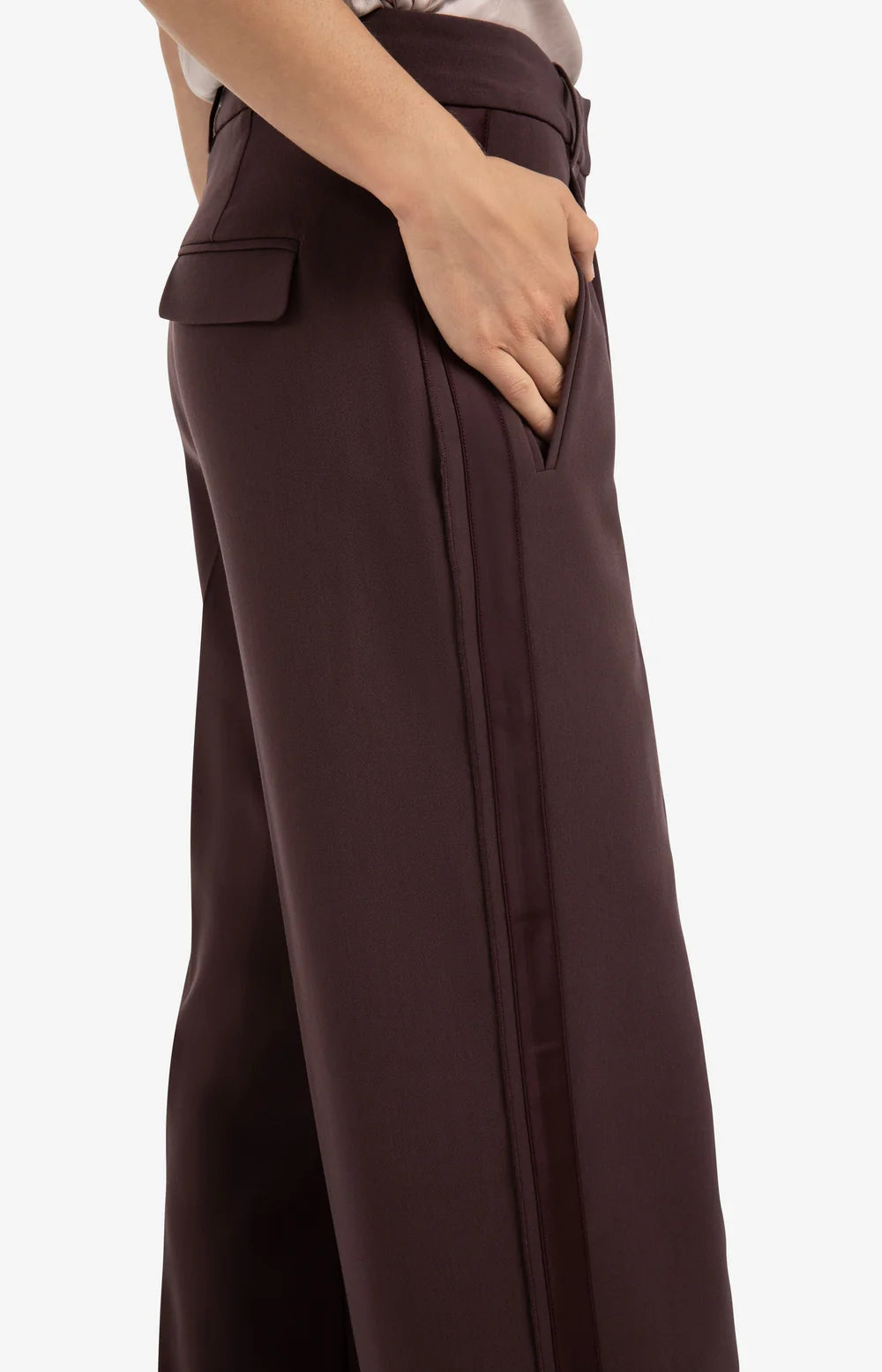 YAYA - Woven Wide Leg Trousers with Satin Side Tape
