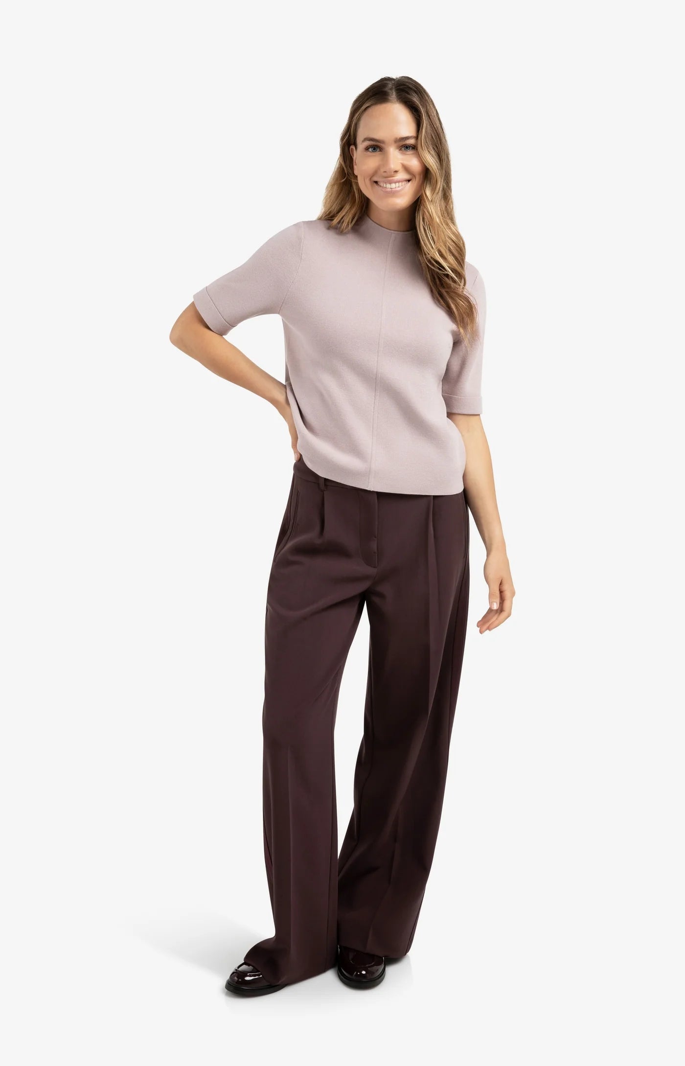 YAYA - Woven Wide Leg Trousers with Satin Side Tape