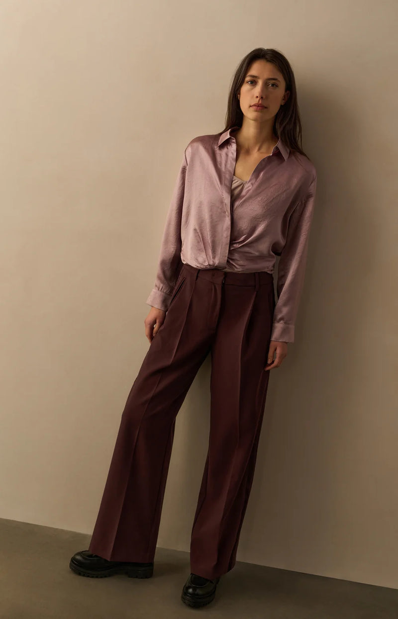 YAYA - Woven Wide Leg Trousers with Satin Side Tape
