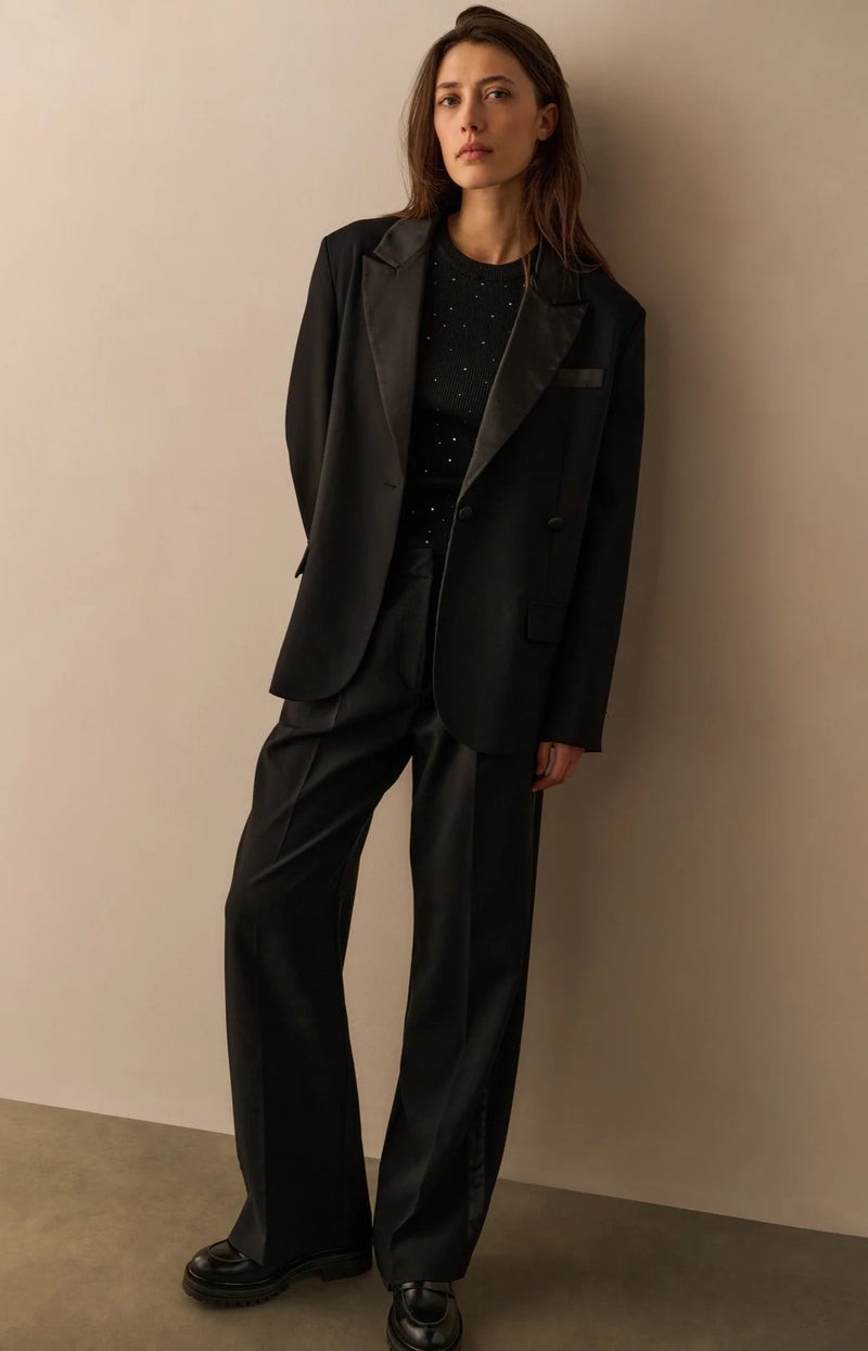 YAYA - Woven Wide Leg Trousers with Satin Side Tape