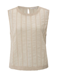 YAYA - Embroidered Top with Rib Design in Off White