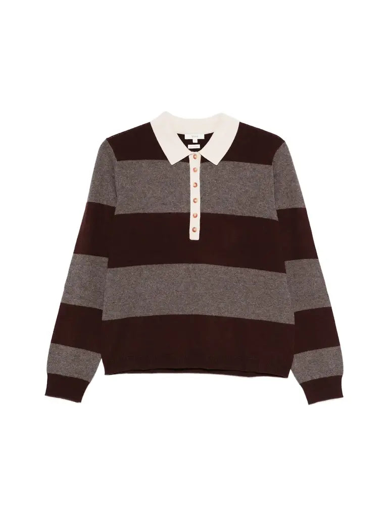 YERSE - Polo Neck Stripe Jumper in Marrón