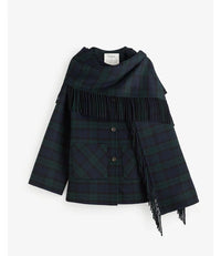 YERSE - Short Handmade Coat with Scarf Detail in Checks