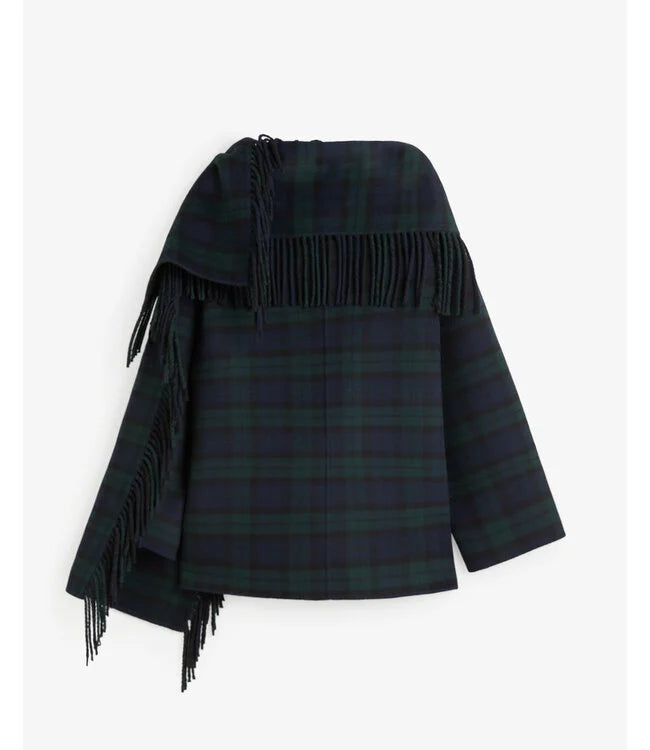 YERSE - Short Handmade Coat with Scarf Detail in Checks