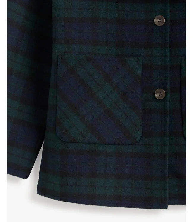 YERSE - Short Handmade Coat with Scarf Detail in Checks