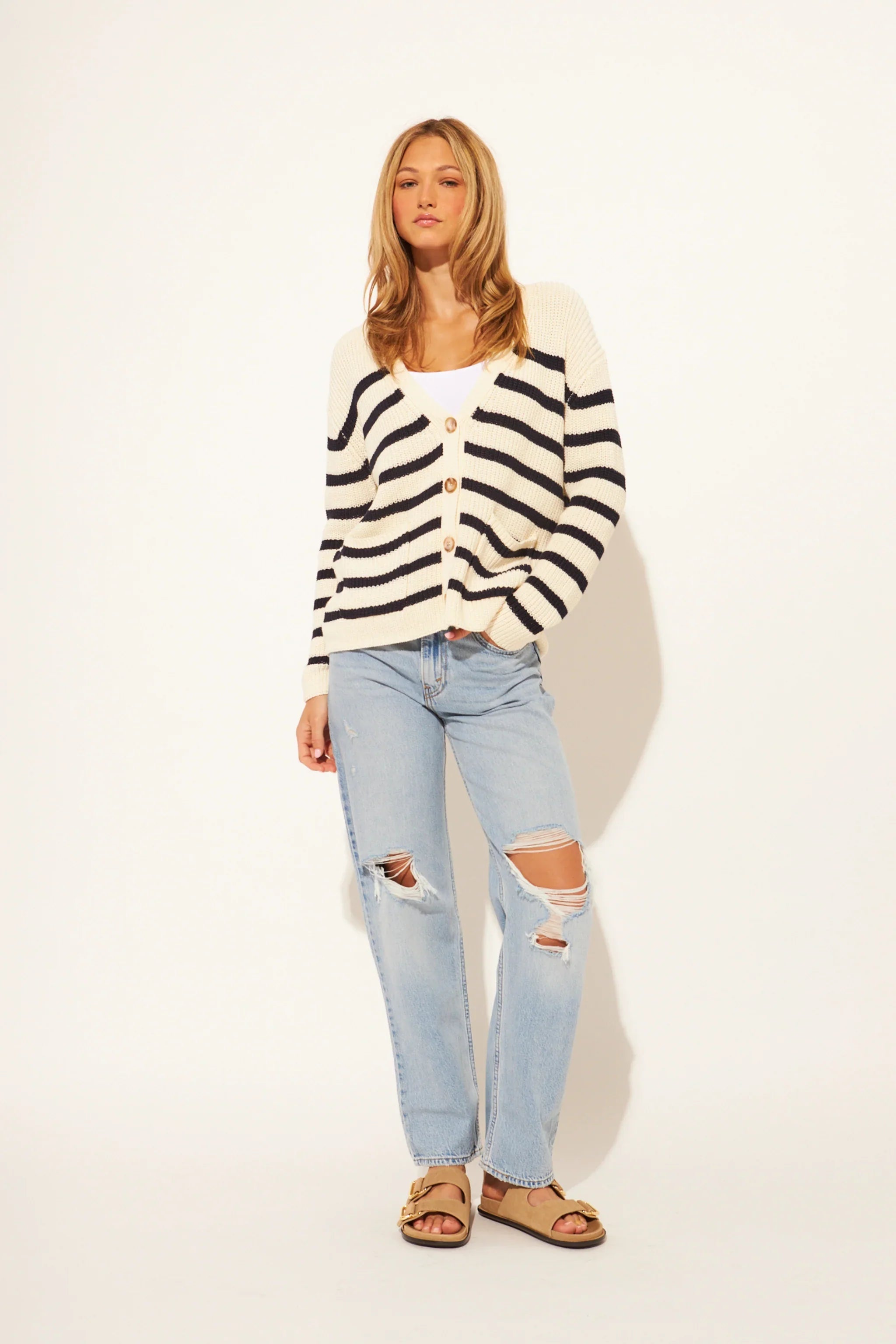 John + Jenn - Zayn Striped Cardigan in Marine