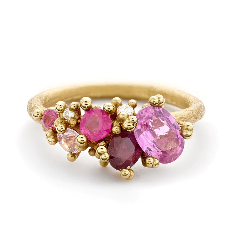 Ruth Tomlinson - Mixed Sapphire and Ruby Tumbling Cluster Ring