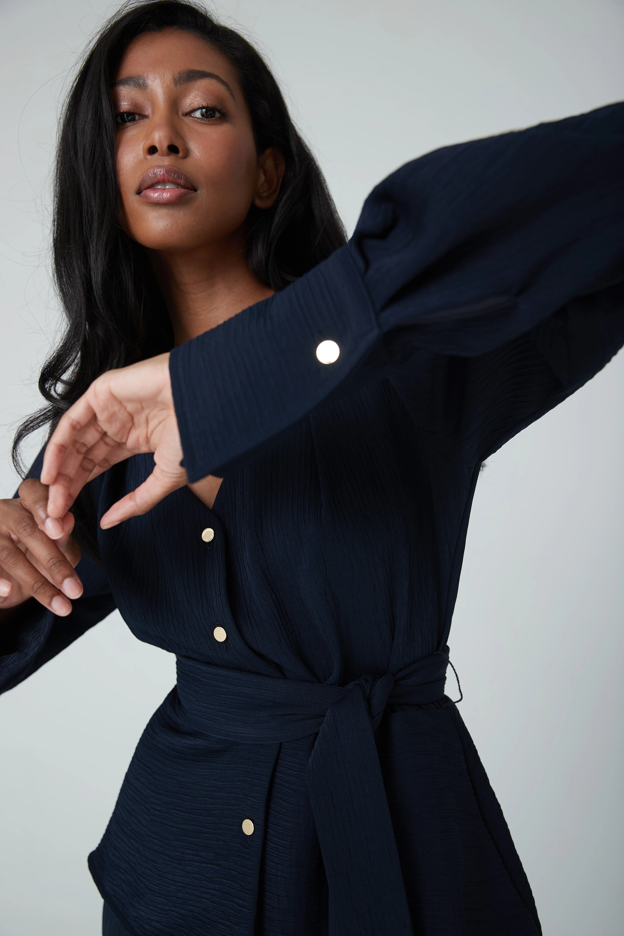 Iris Setlakwe Blouse with detachable sash belt in Navy