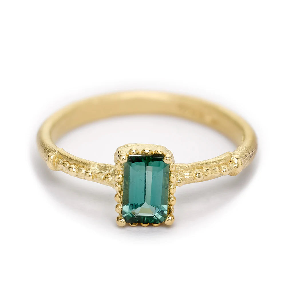 Ruth Tomlinson - Emerald Cut Tourmaline ring with beaded setting