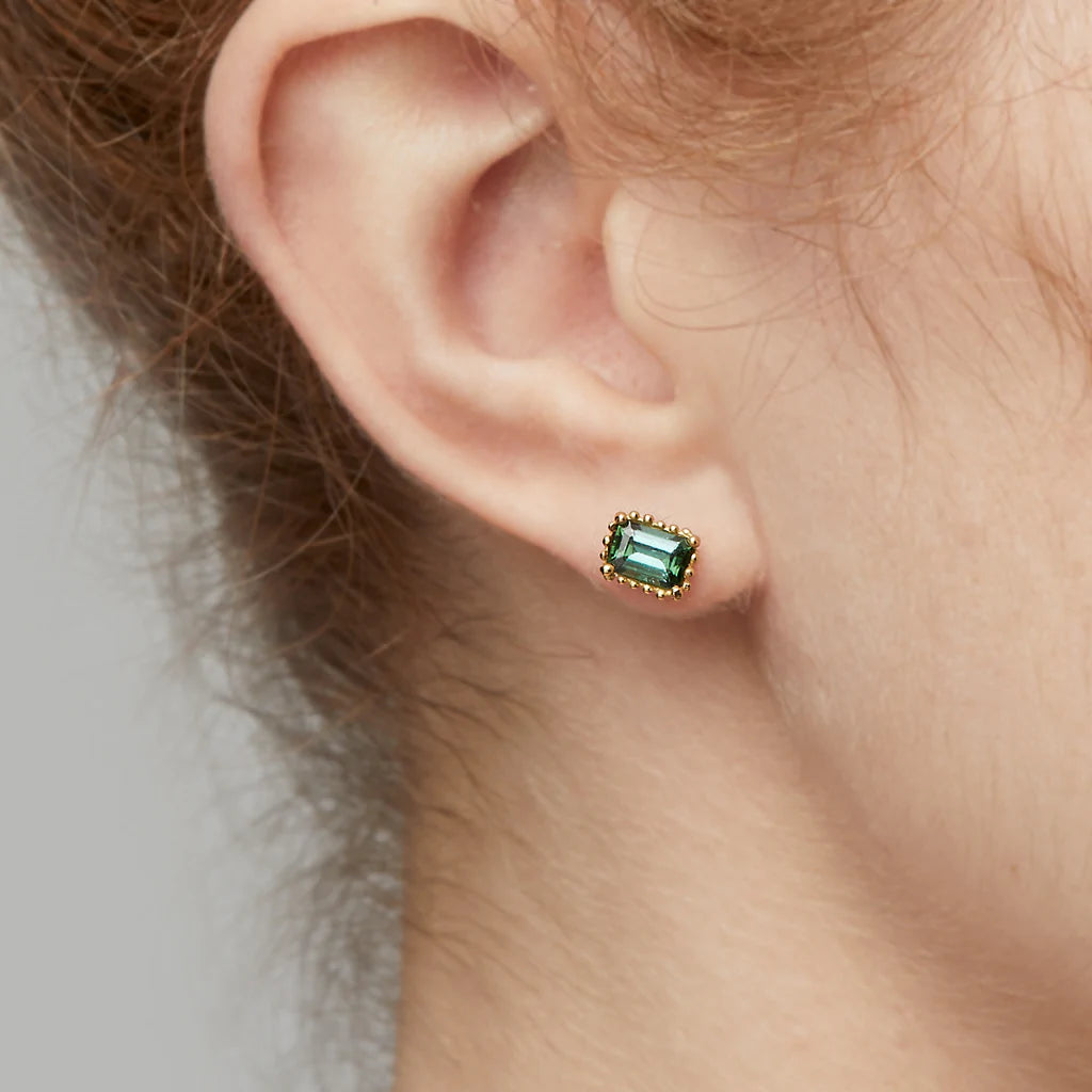 Ruth Tomlinson - Emerald Cut Tourmaline Stud with beaded earring