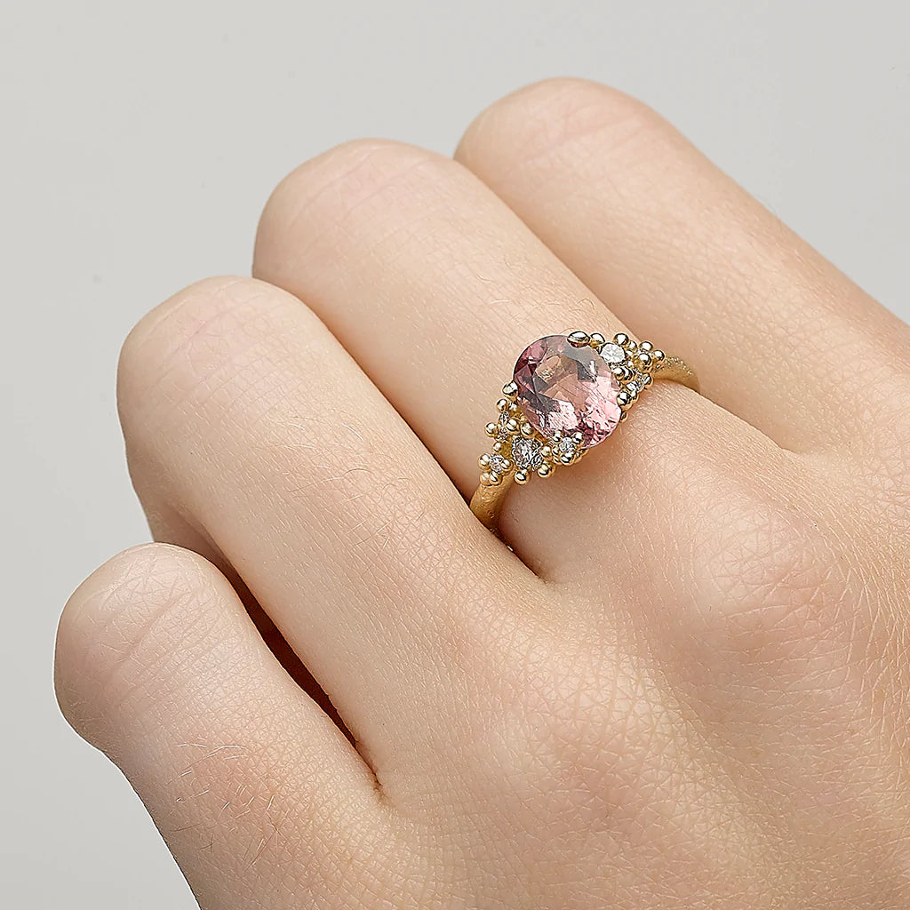 Ruth Tomlinson Pink Tourmaline and Diamond ring Bernstein Gold
